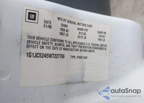 1998 Chevrolet Cavalier from USA, damaged, VIN 1G1JC5245W7227766